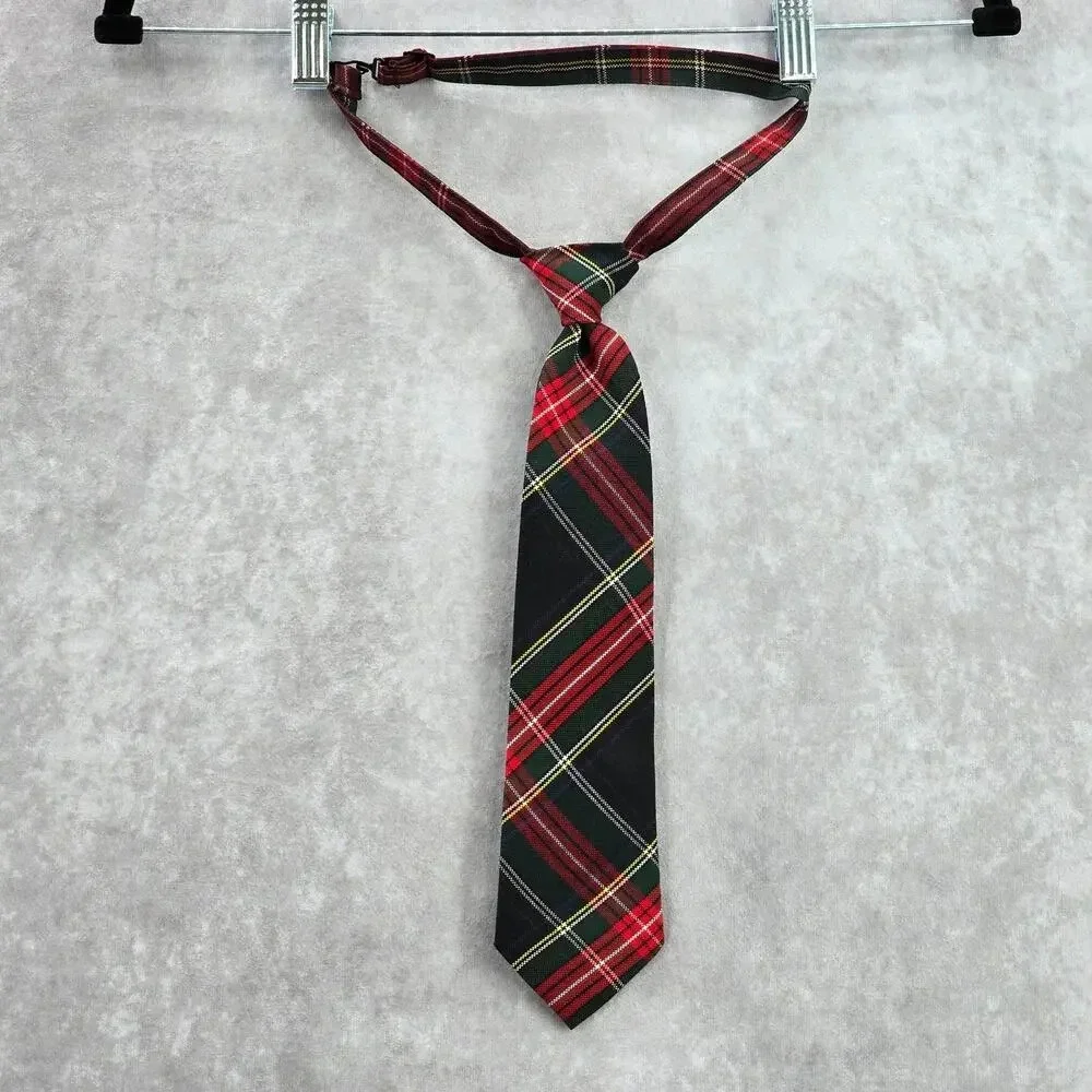 Flynn O'Hara Uniform Red Green‎ Blue Plaid Tartan Adjustable Clip Youth Tie 14